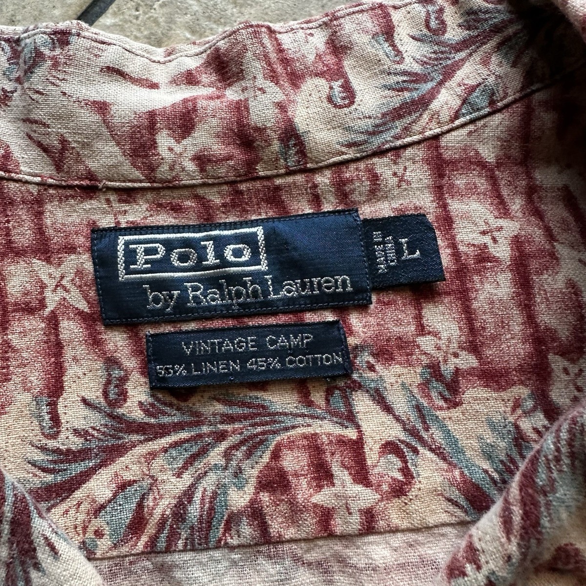 Vtg Polo Ralph Lauren Loop Collar Vintage Camp Shirt Mens Large