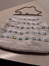 VINTAGE WALBORG WHITE BEADED AND RHINESTONE EVENING BAG