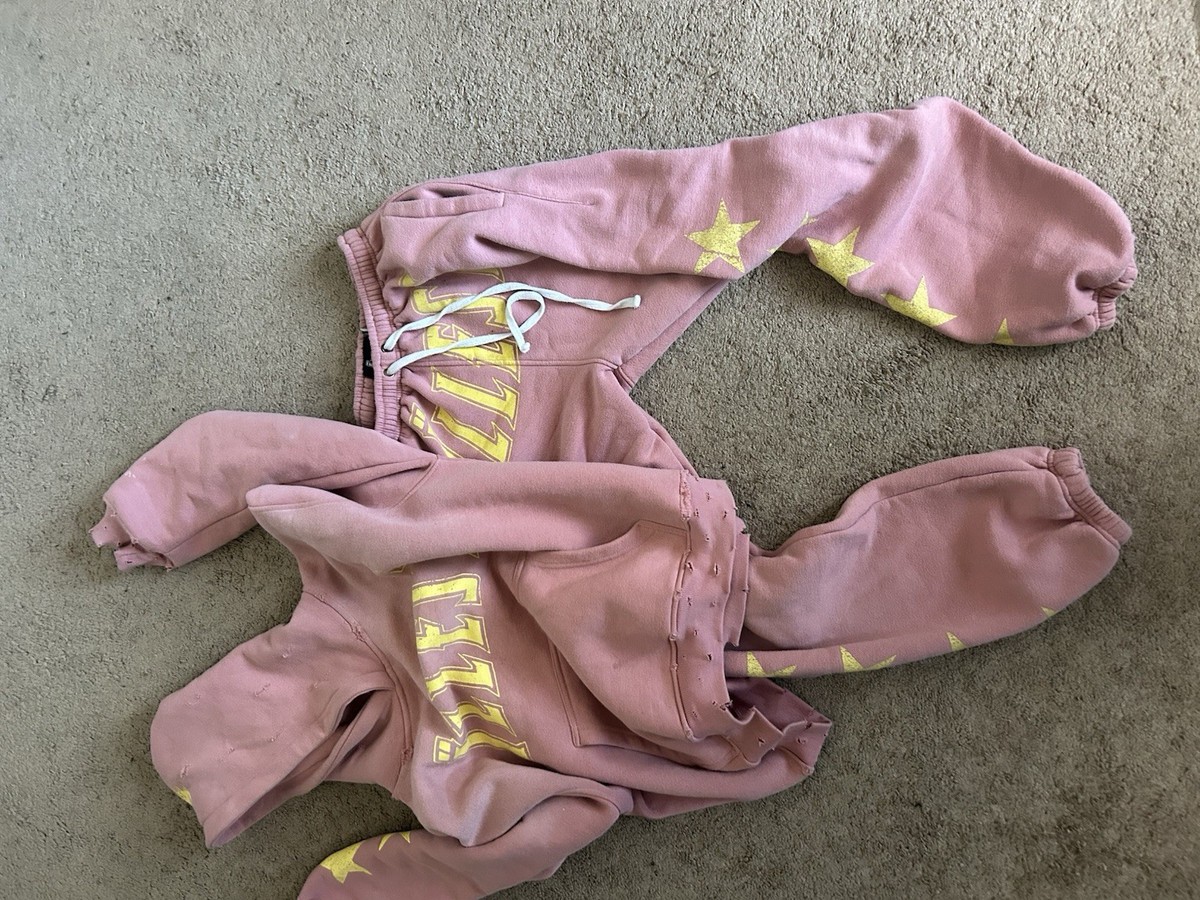 ILLEST Pink & Yellow Star Hoodie and Track Pants Set men's Cotton