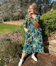 Ex White Stuff Megan Dress Womens Multi Floral Jersey Notch Neck Long Sleeve