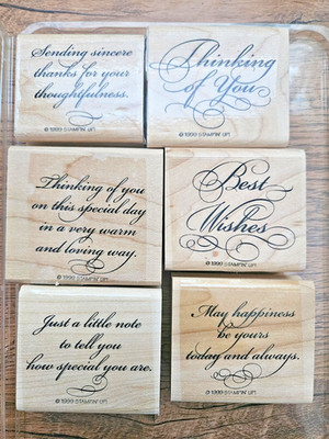 Stampin Up! ELEGANT GREETINGS Wood mount stamps Best Wishes, Just a Note Retired
