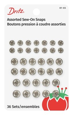 Dritz 81-65 Sew-On Snaps, Size 1/0, 2/0 & 4/0, Nickel-Plated Brass, 36 Count