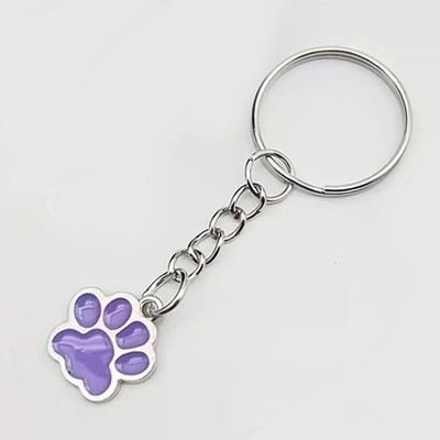 Premium-Schlüsselanhänger Mini niedlich lila Katze/Hund Haustier Tier Pfote Metall Geschenk UK