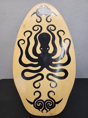 Vintage Tribal Octopus Surf Boogie Board Wood Rare 35.5x19.5 