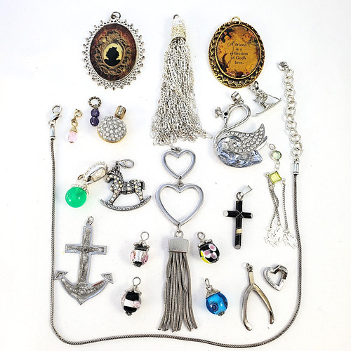 PENDANT CHARM Lot Vintage Eclectic Romantic Goth Boho + BRIGHTON Chain 18"