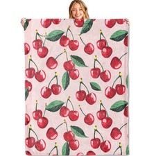 Red Cherry Juicy Fruit Pink Soft Flannel Fleece Throw Blanket 50x60 In