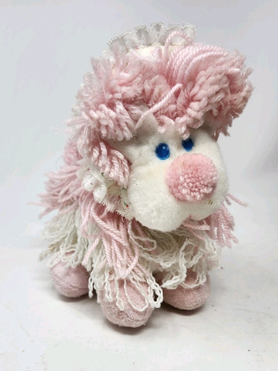 Vintage Fluppy Puppies Dog Plush 1986 Kenner Light Pink White Yarn