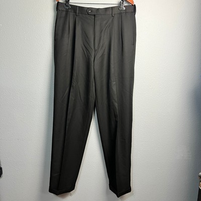 Roundtree & Yorke Black Dress Pants Pleated Front Easy Office Wear Care 36x34