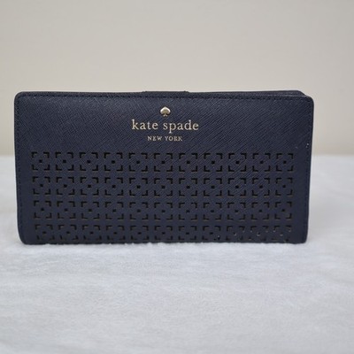 Kate Spade Cedar Street Perforated Lacey Wallet Bifold Black Saffiano Leather