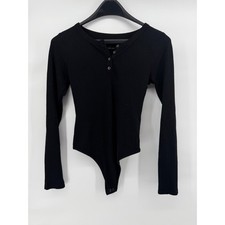Zara Womens Black Ribbed Long Sleeve Henley Bodysuit Snap Closure Size Medium