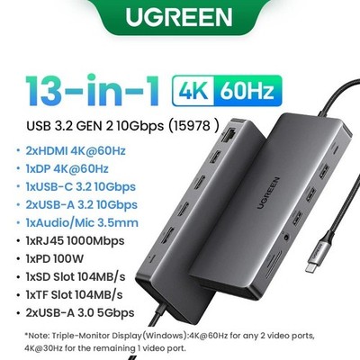 UGREEN 8 in 1 USB C Hub Triple Display 4K HDMI DP 10Gbps PD 100W for Mac PC