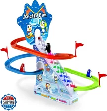 Arctic Fun Penguin Slide Toy Set: Stair Climbing Penguin Playset 