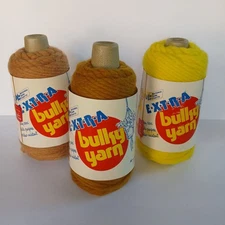 Lot of 3 NOS Vintage 1970s Bulky Acrylic Yarn Macrame & Hair Ties 630 Feet Total