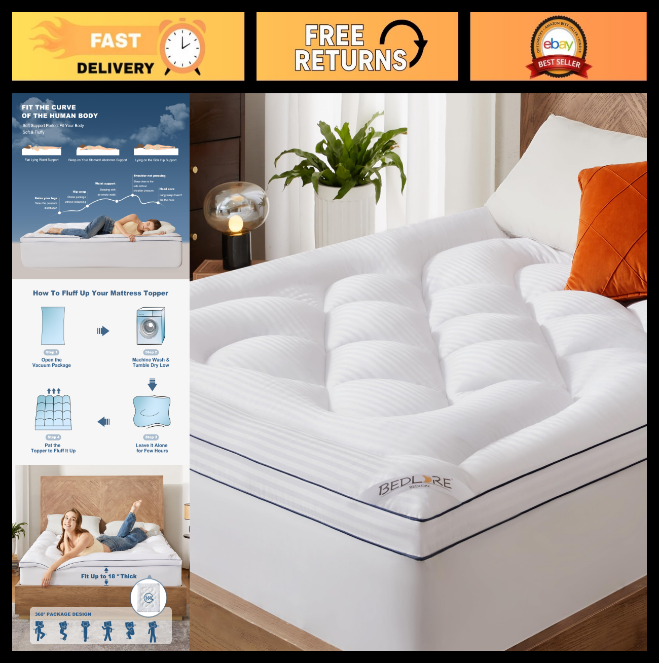 King Pillow Top Mattress Topper Back Pain Cooling