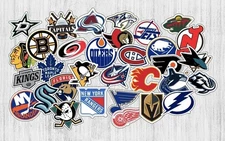 3" ALL 32 NHL  TEAMS VINYL/WATERPROOF STICKERS.