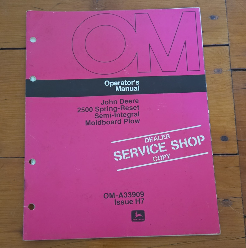 John Deere 1970s 2500 Spring-Reset Semi-Integral Moldboard Plow Manual OM-A33909