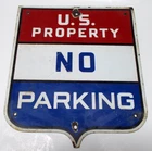 Vintage Original Porcelain Enamel U.S. Property NO Parking Sign, 12" x 14"