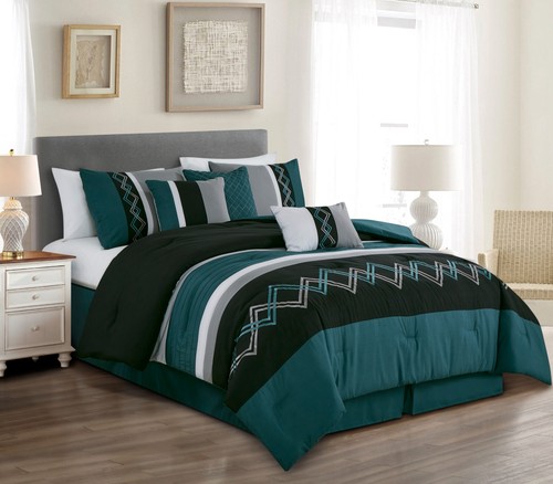 Chezmoi Collection 7-Piece Modern Stripe Embroidery Zigzag Bedding Comforter Set - Picture 30 of 32