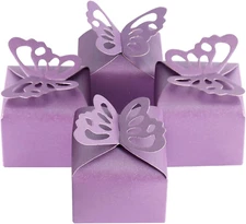 50Pcs Purple Butterfly Favor Boxes Girl Baby Shower Butterfly Candy Box Decorati