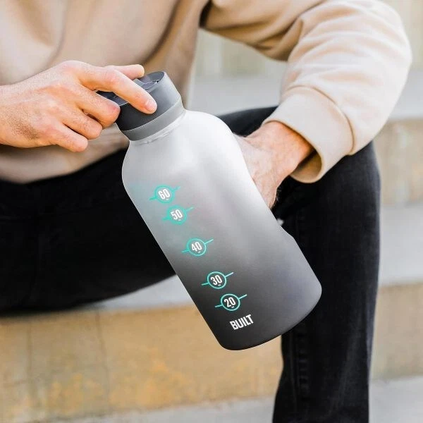 Built 74 Oz Tritan Motivational Bottle with Straw (Gray) - BPA-Free & Leakproof - Image 2 of 4