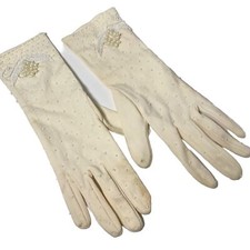 Vintage Women  s Ivory Cream Formal Gloves Beads Pearls READ
