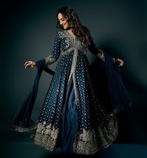 GOWN WITH LEHENGHA PAKISTANI INDIAN WEDDING PARTY WEAR DRESS BOLLYWOOD SUIT NEW