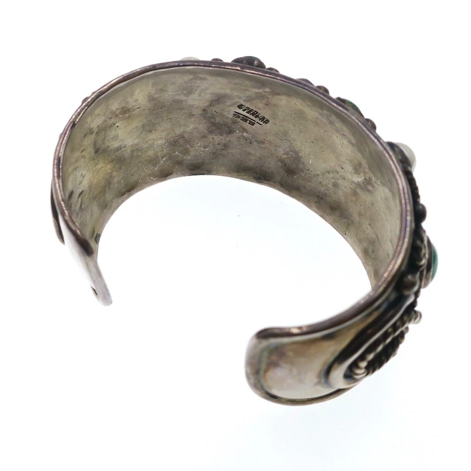 Hand Made Sterling Silver Malachite and Pearl Cuff Bracelet 7 inches - Image 3 of 3