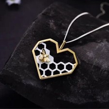 Artisan Handmade 925 Silver Bee Honeycomb Necklace S12