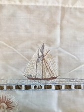 Lighthouse Nautical Valance white /blue embroidered 12  x 58  Seashore Scallop