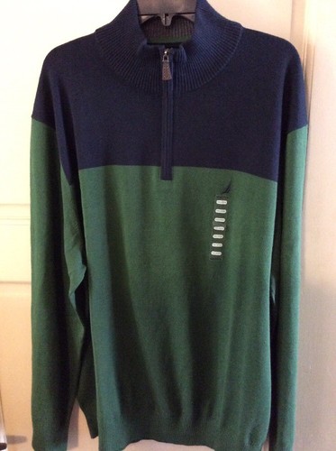 NEW Mens Shirt Top Blue & Green Henley 1/4 Zipper Long Sleeve Rugby XXL/2X/2XL - 第 1/12 張圖片