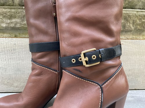 Womens Rockport Soft Brown Leather Knee High Riding Boots high Heel Size 7 41 - Picture 4 of 16
