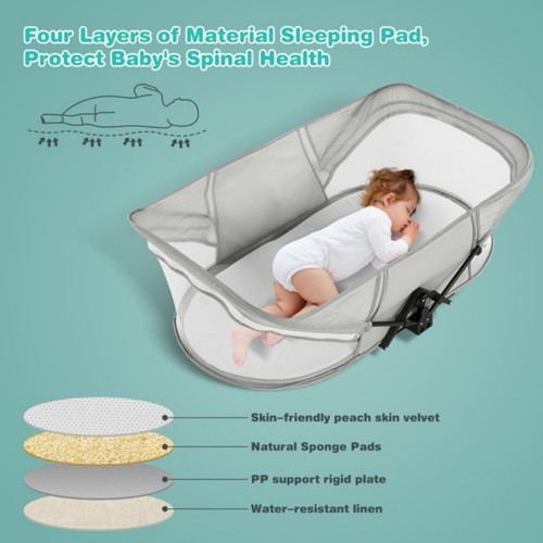 Reise Baby Stubenwagen Tragbares Babybett für Neugeborene Säuglinge mit Moskitonetz - Bild 3 von 7