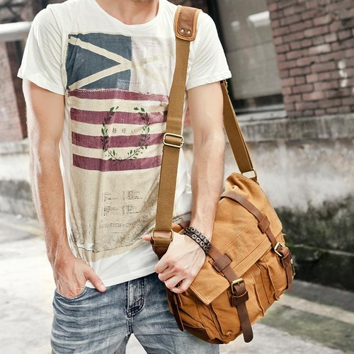 Military Canvas Leather Shoulder Satchel Crossbody Casual Bag Men Messenger Bags - Picture 4 of 38