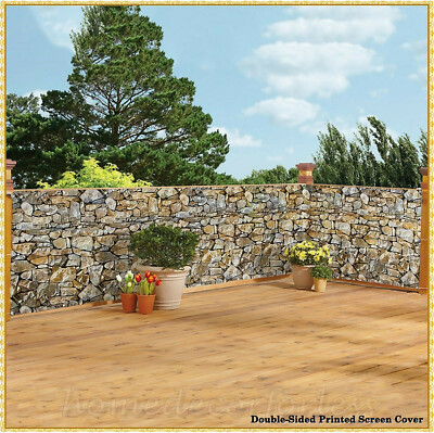 #ad 15 Ft Faux STONE Privacy Fence Patio Porch Deck Wall Weatherproof Screen Cover $44.98
