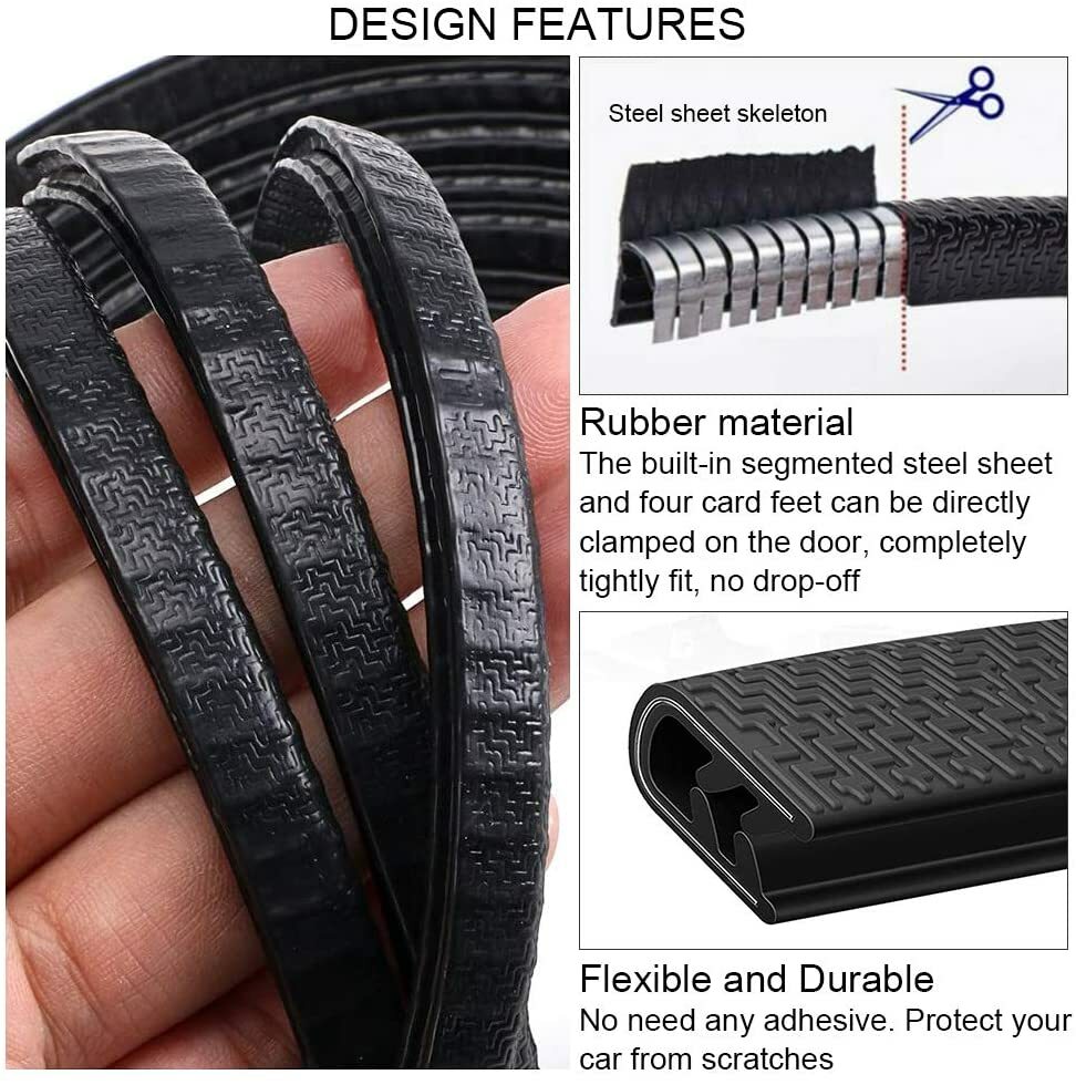 3Meter All Weather U Shape Rubber Seal Strip for Auto Car Door Window Edge Trim Built-in Steel - Black