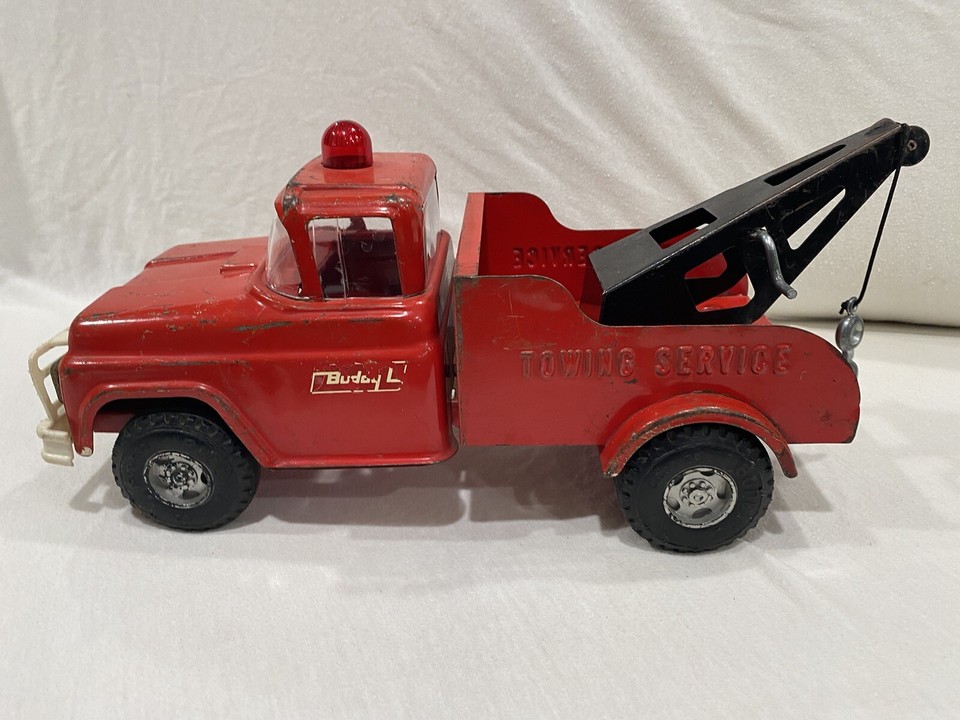 Vintage 1960s Buddy L Red Tow Truck Wrecker TOWING SERVICE Original