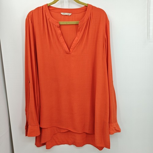 Soft Surroundings Tunic Top Size XL Orange Roll Tab Long Sleeve V Neck