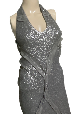 Donna Karan Cashmere & Silk Gray Sequin Ribbon Halter Cocktail Dress 2 4 /  Small | eBay
