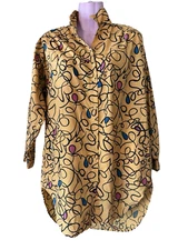 Vintage Gitano 80s Abstract Print Yellow Button Front Oversized Shirt Size Small