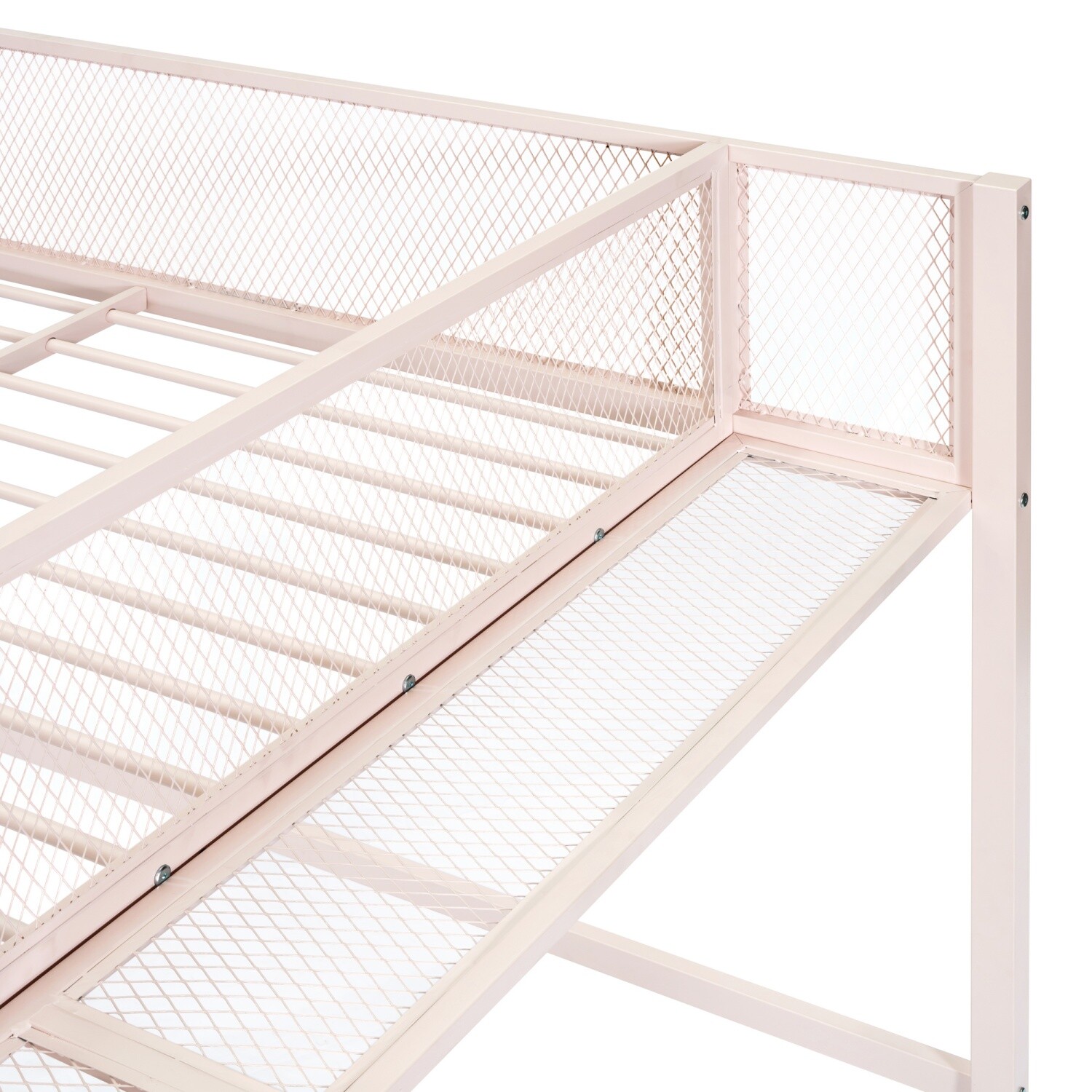 Full Size Loft Bed Metal Bed Frame w/ 4-Tier Shelves & Storage Pink/Black