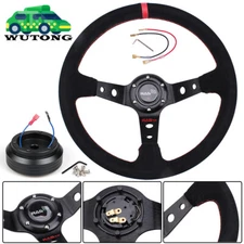14" Suede Deep Dish Steering Wheel with Hub Adapter For Honda Civic 96-00 EK