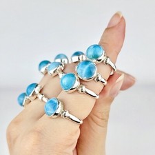 GENUINE LARIMAR RING 925 STERLING SILVER HANDCRAFTED BLUE GEM STONE - 7.5 SIZE