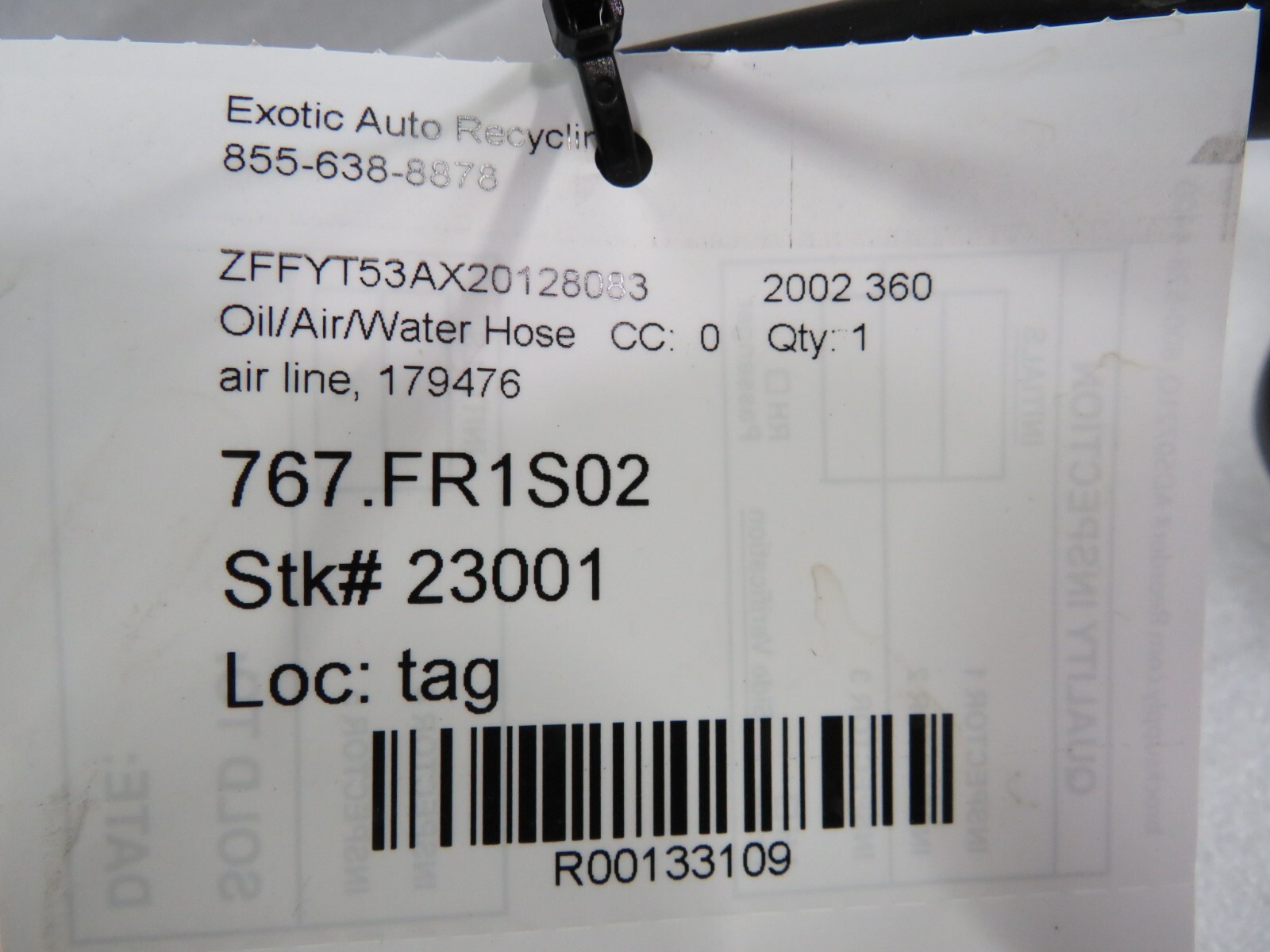 Ferrari 360, Spider, Air Line, Used, P/N 179476