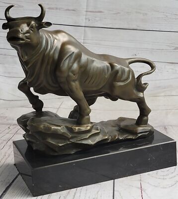 100% Sold Bronze Heavy Bull Cow on The Rock Marble Base Sculpture Figure Sale