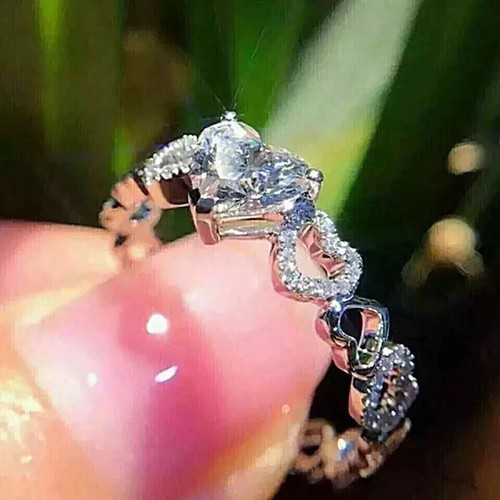 2CT Heart Cut Lab Created Diamond Engagement Women's Ring 14K White Gold Plated - Picture 3 of 4