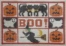 Hand-painted HALLOWEEN GHOST WITCH CAT PUMPKIN Needlepoint Canvas mono 10.5