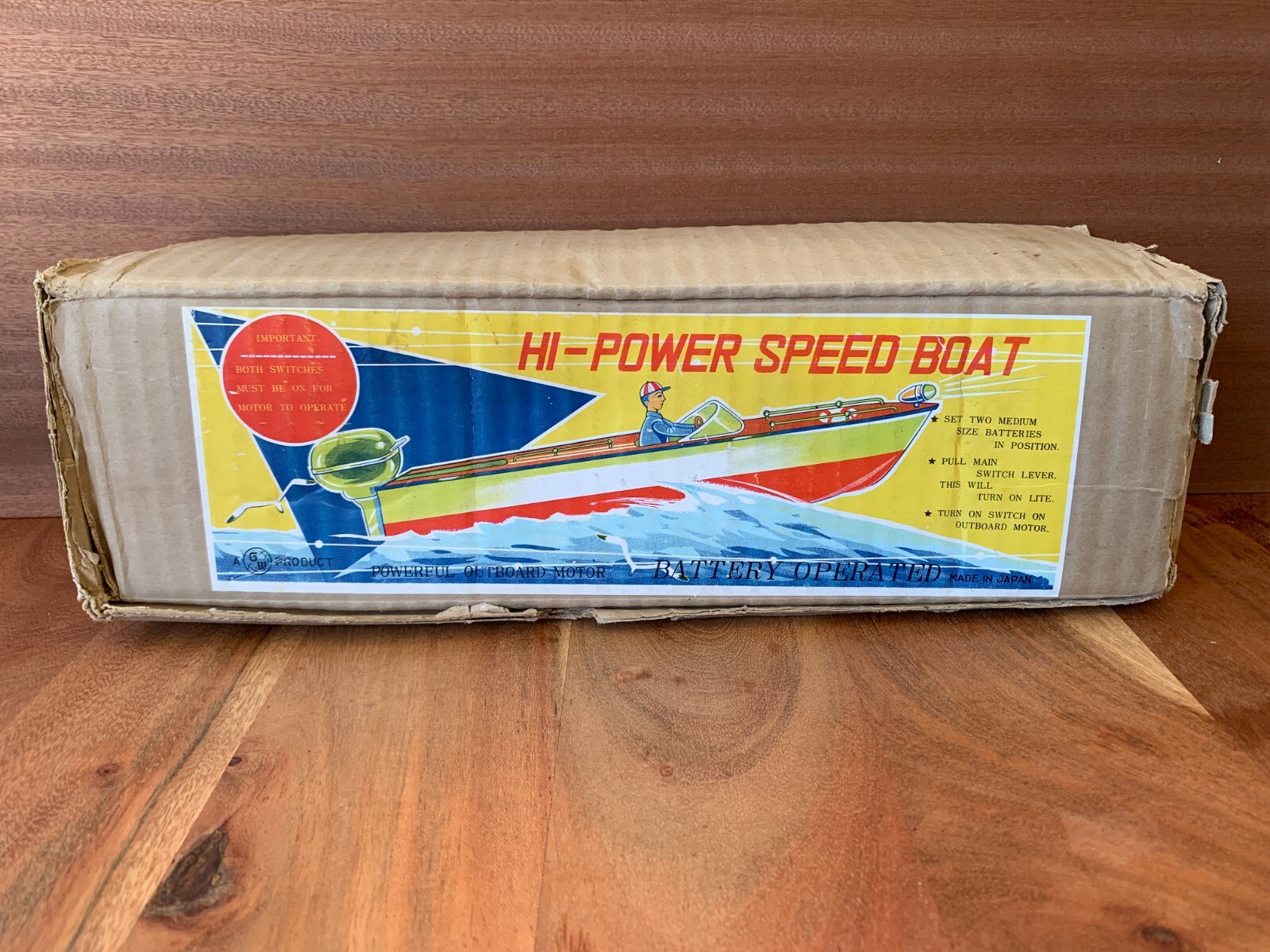 1950´s WOOD HI-POWER SPEED BOAT, GW - N.B.K., JAPAN, BATTERY OPERATED ...