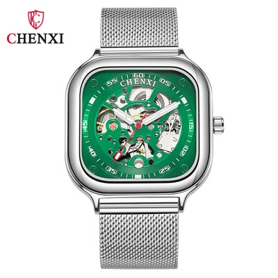CHENXI Men Fashion Mesh Band Hollow Mechanical Automatic Business Wrist Watches