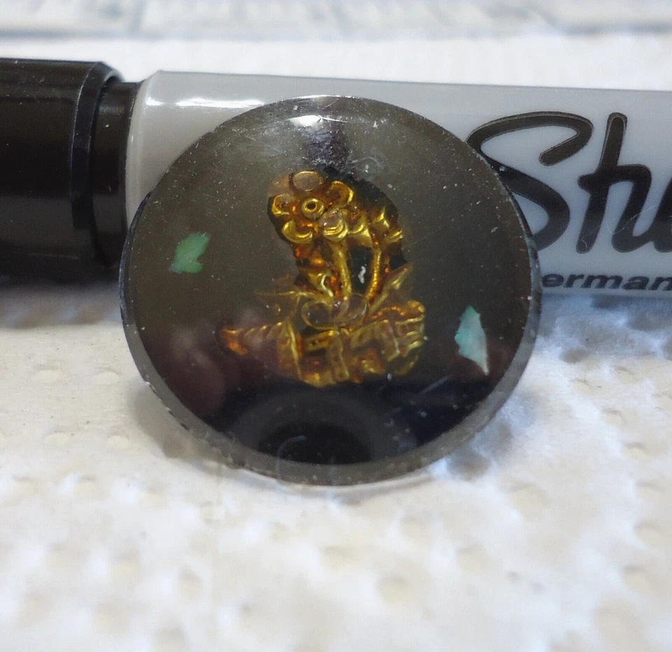 Vintage Metal FLOWER Design Under Glass Button 13/16" Signed J. Porter 1970 - Image 4 of 4