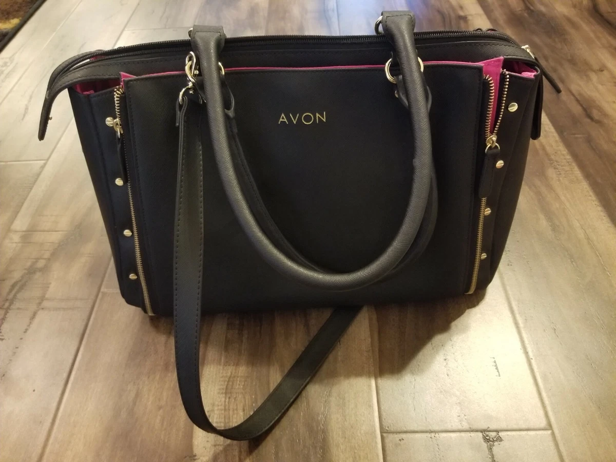 AVON BLACK FAUX LEATHER MAKEUP LARGE BAG